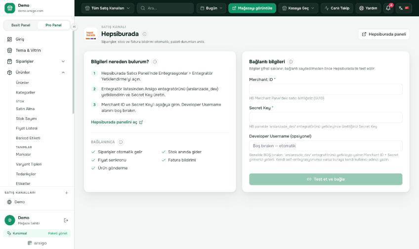 Soldaki adımlar bilgileri Hepsiburada panelinde nerede bulacağınızı gösterir.