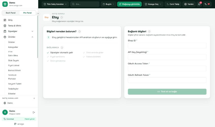 Soldaki adımlar bilgileri Etsy panelinde nerede bulacağınızı gösterir.