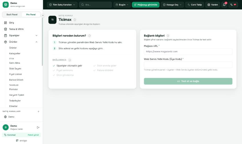Soldaki adımlar bilgileri Ticimax panelinde nerede bulacağınızı gösterir.