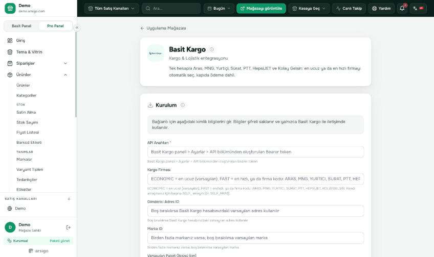 Basit Kargo hesabınızdan aldığınız entegrasyon bilgilerini girin.