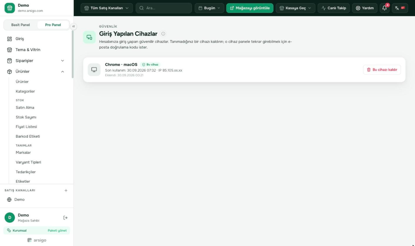 Hesabınıza giriş yapan cihazlar son kullanım zamanıyla listelenir.