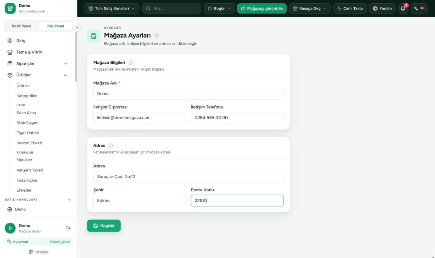 Mağaza adı ve müşterilerin göreceği iletişim e-postası ile telefonunu girin.