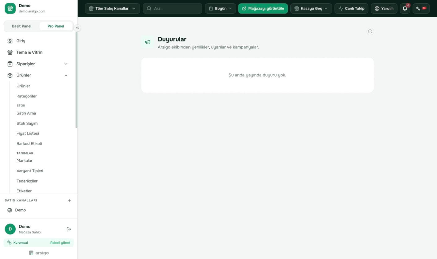 Arsigo ekibinin yenilik ve uyarıları burada listelenir.