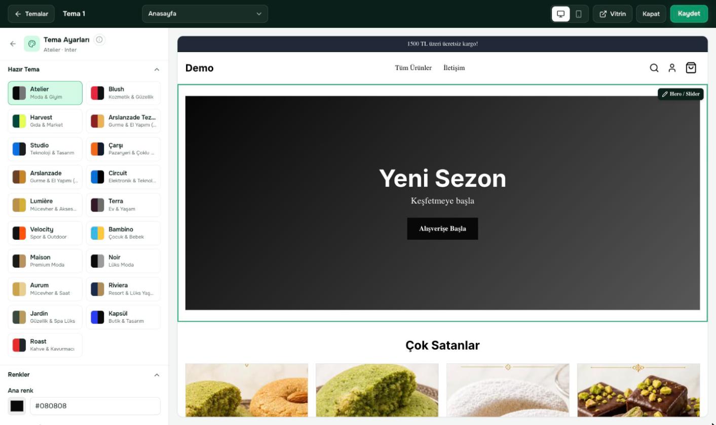 Hazır tema paletlerinden birini seçin.